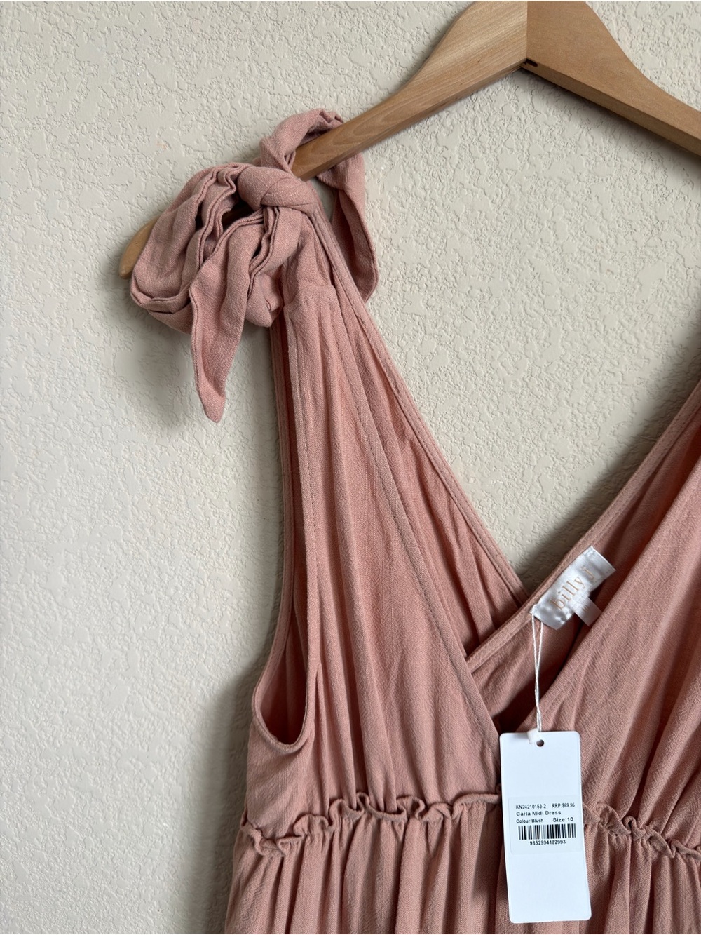 Billy J Linen Midi Dress Cottagecore Boho Wedding Guest Blush Pink NWT AU10 US6 - Picture 5 of 9